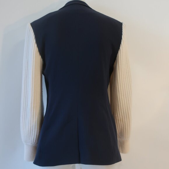 Womens Cinq A Sept 5a7 Navy Blue, Cream Ribbed Sleeve Blazer 4 - Picture 6 of 8